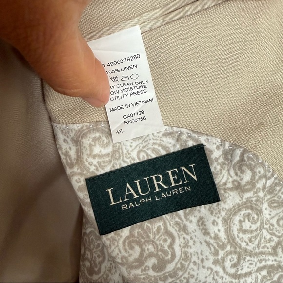 Ralph Lauren 100% Linen Blazer Men’s Size 42L Tan Beige  Classic  **read Desc** - Picture 4 of 15
